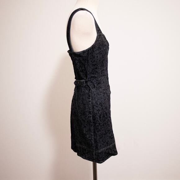 Betsey Johnson Vintage Y2K 2000s Damask Denim Floral Print Mini Dress SZ 6 - Picture 2 of 6